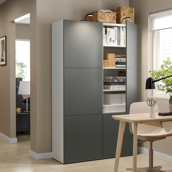 BESTÅ Combinación almacenamiento+puertas, blanco/Lappviken gris oscuro, 47 1/4x16 1/2x76 "