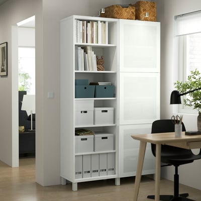 BESTÅ Combinación almacenamiento+puertas, blanco/Mörtviken/Stubbarp blanco, 47 1/4x16 1/2x79 1/2 "