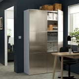 BESTÅ Combinación almacenamiento+puertas, blanco/Riksviken efecto de bronce claro, 47 1/4x16 1/2x76 "