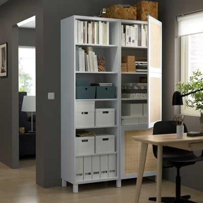 BESTÅ Combinación almacenamiento+puertas, blanco Studsviken/blanco álamo negro, 47 1/4x16 1/2x79 1/2 "