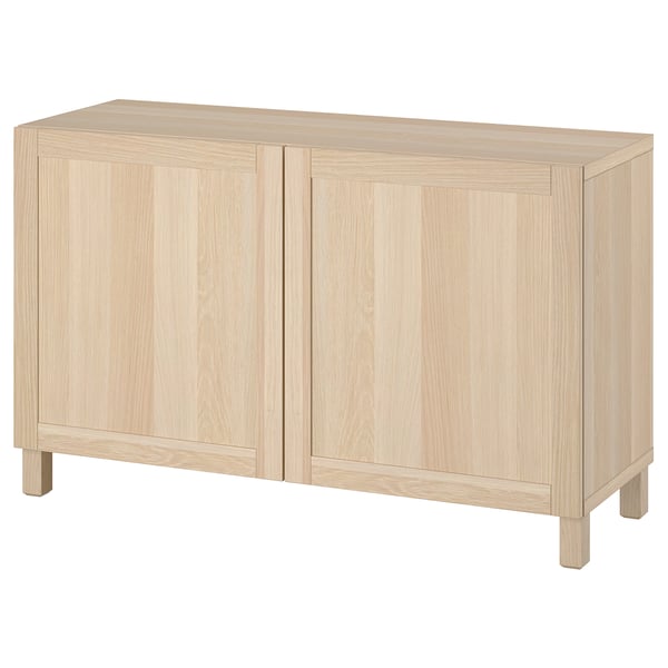 BESTÅ Combinación almacenamiento+puertas, efecto de roble teñido en blanco/Hanviken/Stubbarp efecto de roble teñido en blanco, 47 1/4x16 1/2x29 1/8 "