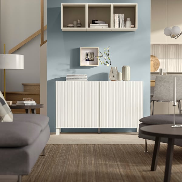 BESTÅ Combinación almacenamiento+puertas, Förvaltare blanco/Stubbarp blanco, 47 1/4x16 1/2x29 1/8 "