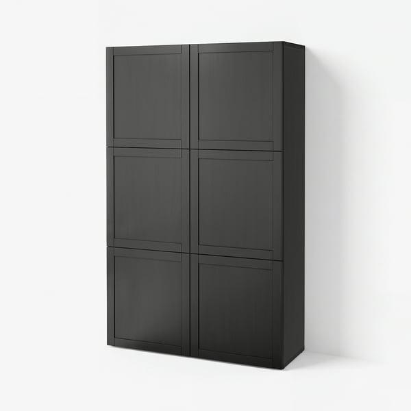 BESTÅ Combinación almacenamiento+puertas, negro-marrón/Hanviken negro-marrón, 47 1/4x16 1/2x76 "
