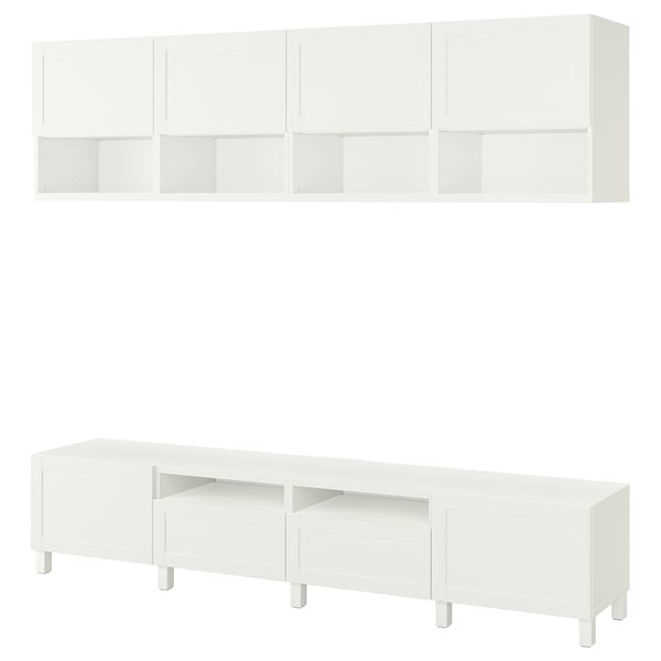 BESTÅ Combinación de almacenaje para TV, blanco/Hanviken/Stubbarp blanco, 94 1/2x16 1/2x90 1/2 "