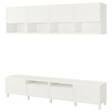 BESTÅ Combinación de almacenaje para TV, blanco/Hanviken/Stubbarp blanco, 94 1/2x16 1/2x90 1/2 "