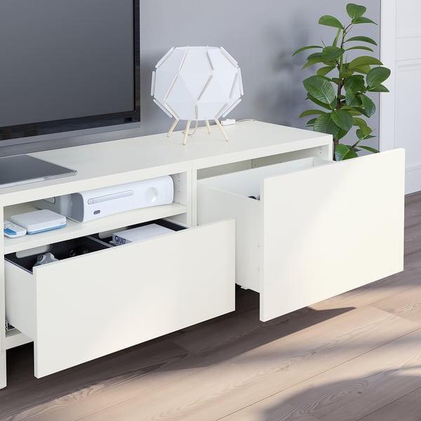 BESTÅ Combinación de almacenaje para TV, blanco/Lappviken/Stubbarp blanco, 94 1/2x16 1/2x90 1/2 "