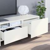BESTÅ Combinación de almacenaje para TV, blanco/Lappviken/Stubbarp blanco, 94 1/2x16 1/2x90 1/2 "
