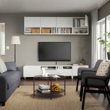 BESTÅ Combinación de almacenaje para TV, blanco/Lappviken/Stubbarp blanco, 94 1/2x16 1/2x90 1/2 "