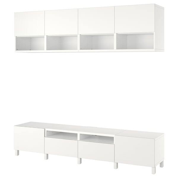 BESTÅ Combinación de almacenaje para TV, blanco Laxviken/Lappviken/Stubbarp blanco, 94 1/2x16 1/2x90 1/2 "