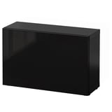 BESTÅ Estantería con puerta de vidrio, negro-marrón/Glassvik negro/vidrio ahumado, 23 5/8x8 5/8x15 "