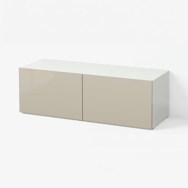 BESTÅ Estantería con puertas, blanco/Selsviken alto brillo/beige, 47 1/4x16 1/2x15 "