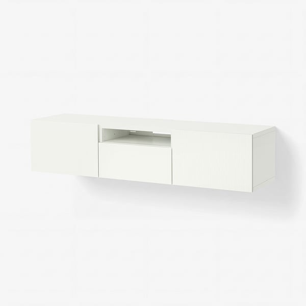 BESTÅ Mueble para TV, blanco/Förvaltare blanco, 70 7/8x16 1/2x15 3/8 "
