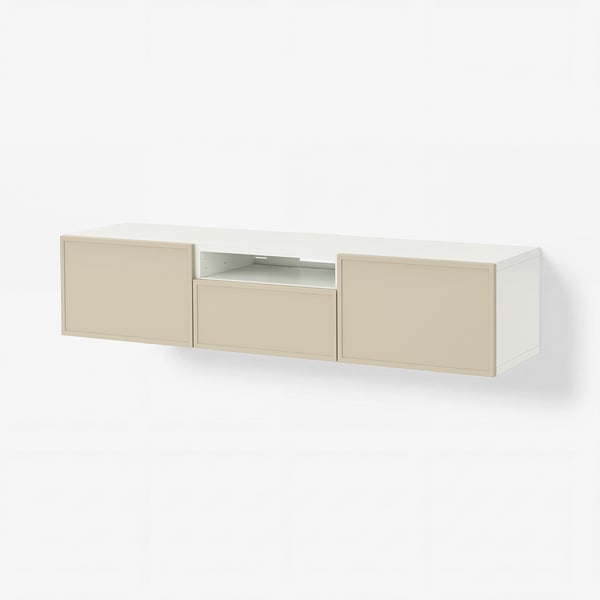 BESTÅ Mueble para TV, blanco/Krukmakare beige, 70 7/8x16 1/2x15 3/8 "