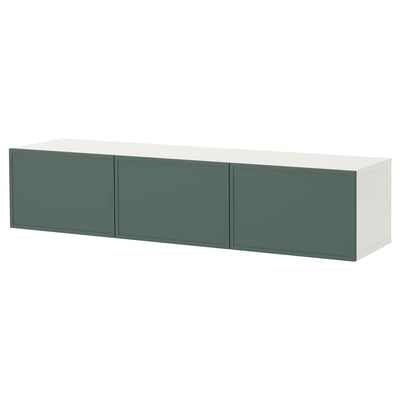 BESTÅ Mueble para TV+puertas, blanco/Krukmakare gris verdoso oscuro, 70 7/8x16 1/2x15 "