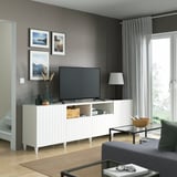 BESTÅ Mueble para TV+puertas+cajones, blanco/Sutterviken/Kabbarp blanco, 94 1/2x16 1/2x29 1/8 "