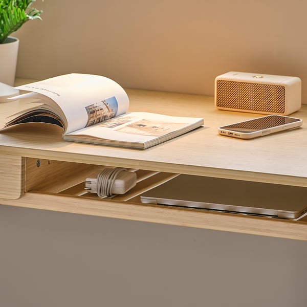 BETESHÄST / HATTEFJÄLL Escritorio+silla, bambú beige/blanco