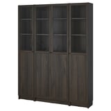 BILLY / OXBERG Comb librero+panel/puerta vidrio, marrón oscuro efecto de roble, 63x79 1/2 "