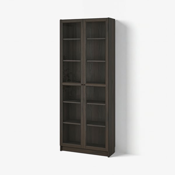 BILLY / OXBERG Librero+puertas de vidrio, marrón oscuro efecto de roble, 31 1/2x11 3/4x79 1/2 "
