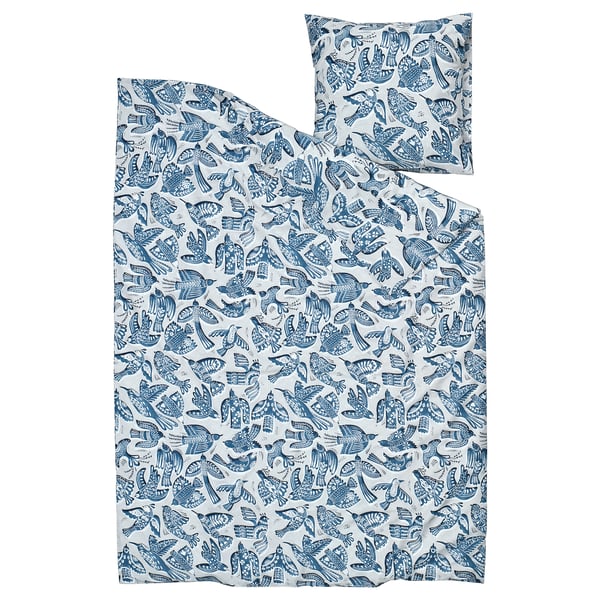 BITTERSÖTA Funda nórdica+funda(s) de almohada, gris claro/azul, Tamaño twin