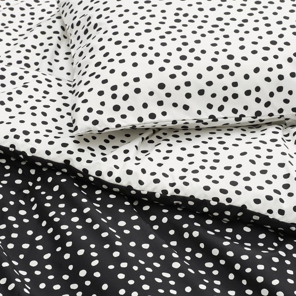 BJÖRKGRÅMAL Juego de edredón, negro blanco/lunares, Twin/Twin extra largo