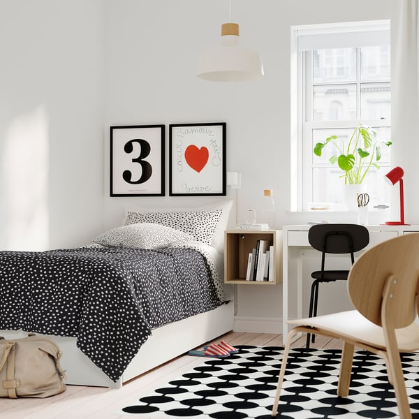 BJÖRKGRÅMAL Juego de edredón, negro blanco/lunares, Twin/Twin extra largo