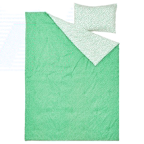 BJÖRKGRÅMAL Juego de edredón, verde blanco/lunares, Twin/Twin extra largo