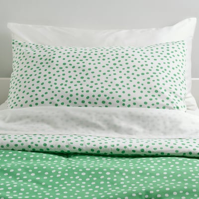 BJÖRKGRÅMAL Juego de edredón, verde blanco/lunares, Twin/Twin extra largo