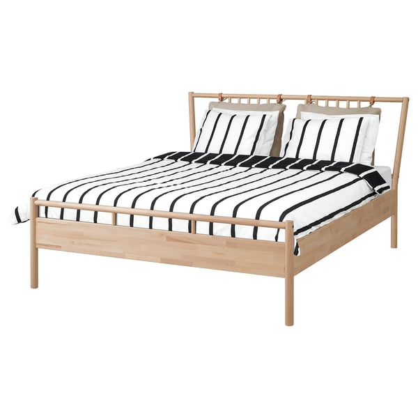 BJÖRKSNÄS Base de cama, abedul/chapa de abedul, Tamaño queen