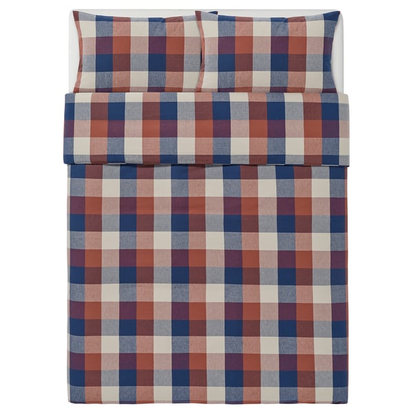 BLÅSENAP Funda nórdica+funda(s) de almohada, multicolor/a cuadros, Tamaño Full/Queen (Doble/Queen)