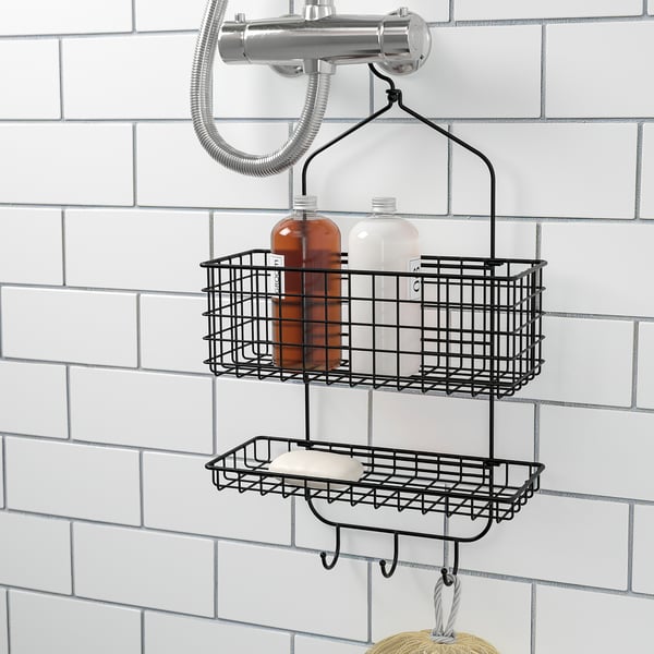 BLECKSJÖN Soporte para ducha, 2 niveles, negro, 12 ¼x22 "