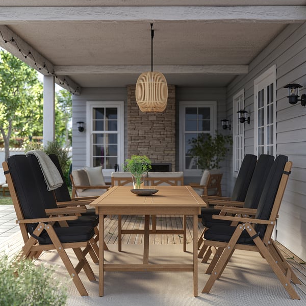 BONDHOLMEN Mesa+6 sillas reclinables, ext, marrón/Järpön/Duvholmen antracita