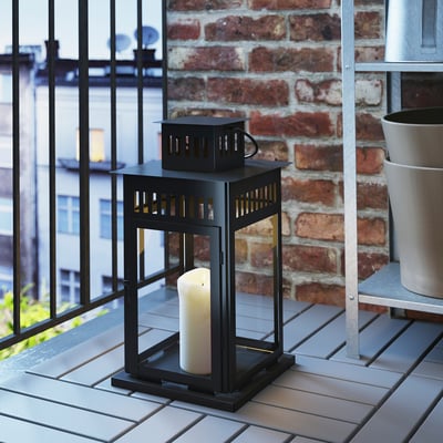 BORRBY Farolillo para vela grande, interior/exterior negro, 17 ¼ "