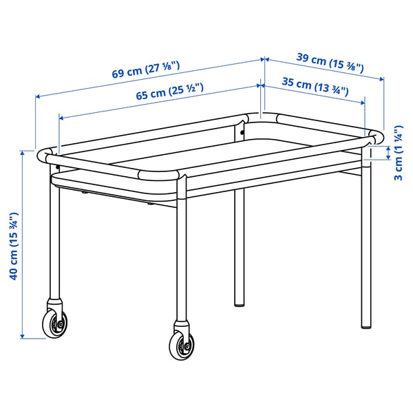 BRÄNNBOLL Mesa auxiliar con ruedas, efecto de fresno claro/negro, 27 1/8x15 3/8 "