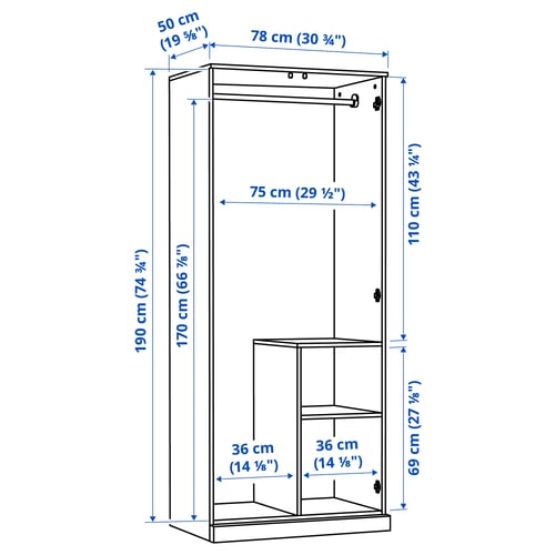 BRIMNES Armario con 2 puertas, gris, 30 3/4x19 5/8x74 3/4 "