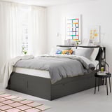 BRIMNES Armazón cama+almcn+cbcra, gris/Lönset, Tamaño King