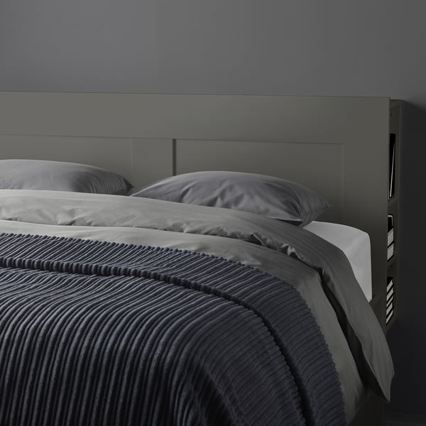 BRIMNES Armazón cama+almcn+cbcra, gris, Tamaño King