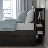 BRIMNES Armazón cama+almcn+cbcra, negro/Lönset, Tamaño King