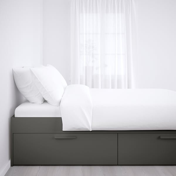 BRIMNES Armazón de cama+almacenaje, gris/Luröy, Tamaño King