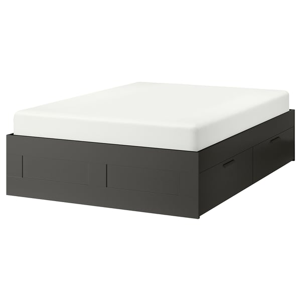 BRIMNES Armazón de cama+almacenaje, gris/Luröy, Tamaño King