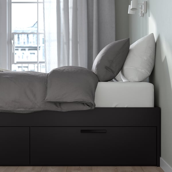 BRIMNES Armazón de cama+almacenaje, negro, Tamaño full/doble