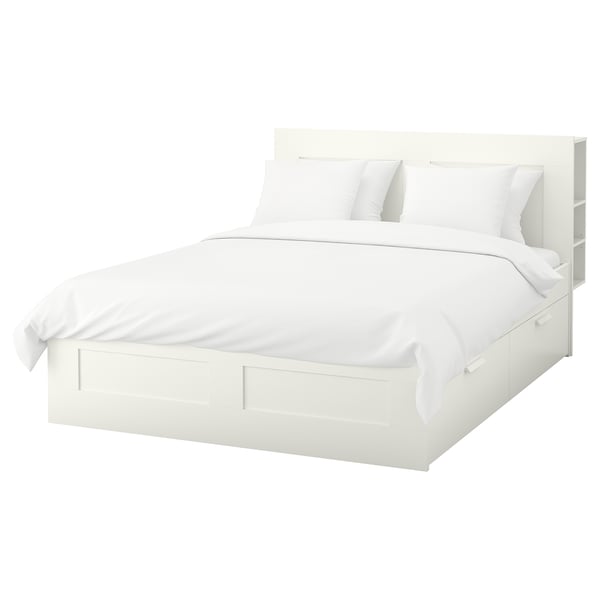 BRIMNES Base cama+almacenamiento+cabecera, blanco/Lönset, Tamaño King