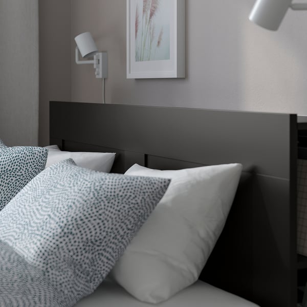BRIMNES Base cama+almacenamiento+cabecera, negro/Lönset, Tamaño queen