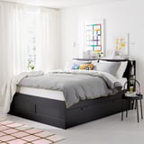 BRIMNES Base cama+almacenamiento+cabecera, negro, Tamaño queen