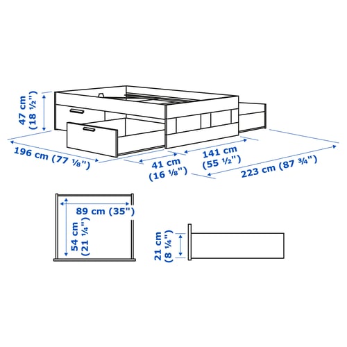 BRIMNES Base de cama+almacenamiento, gris/Luröy, Tamaño full