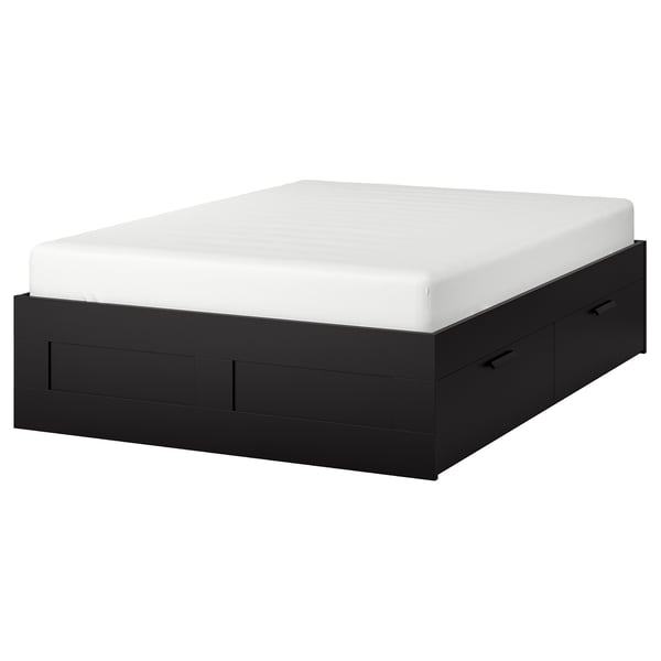 BRIMNES Base de cama+almacenamiento, negro, Tamaño queen