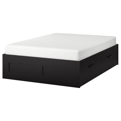 BRIMNES Base de cama+almacenamiento, negro, Tamaño queen