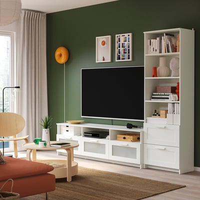 BRIMNES Combinación de almacenaje para TV, blanco, 94 1/2x16 1/8x74 3/4 "