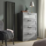 BRIMNES Cómoda de 4 cajones, gris/vidrio esmerilado, 30 3/4x48 7/8 "