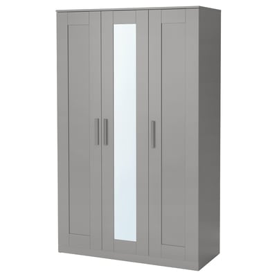 BRIMNES Ropero con 3 puertas, gris, 46x74 3/4 "