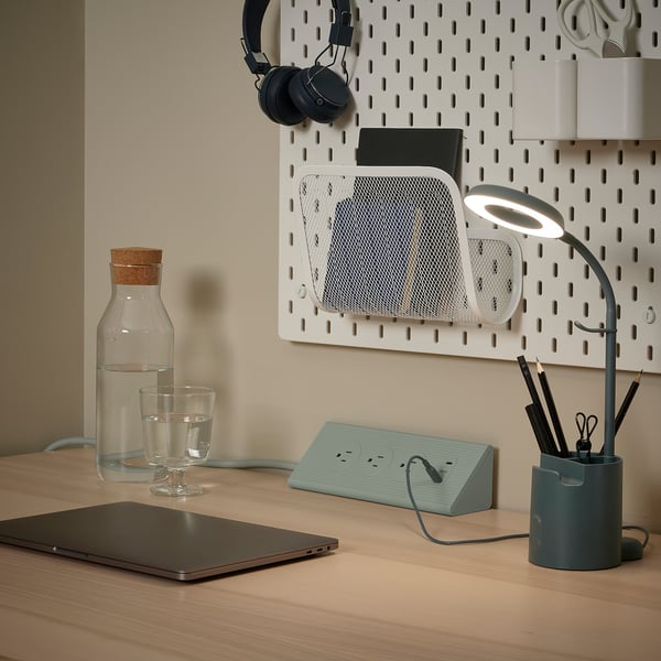 BRUNBÅGE Lámpara de trabajo LED, +almacenamiento regulable/turquesa